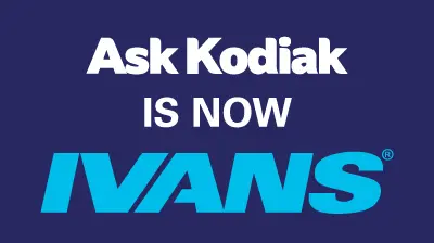 The words "Ask Kodiak Is Now IVANS" on a dark blue background 